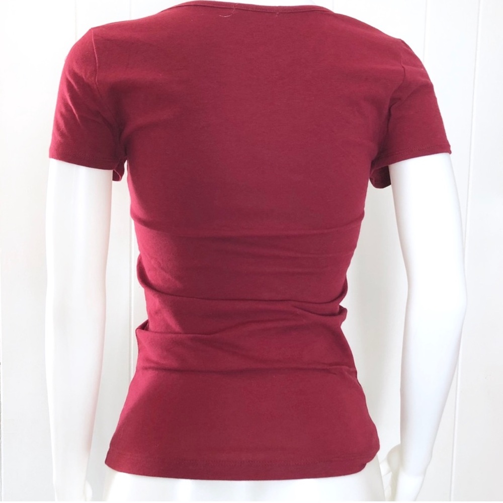 NWOT Burgundy Sheer Lace Mesh Cutout Fitted Tee - Picture 4 of 13